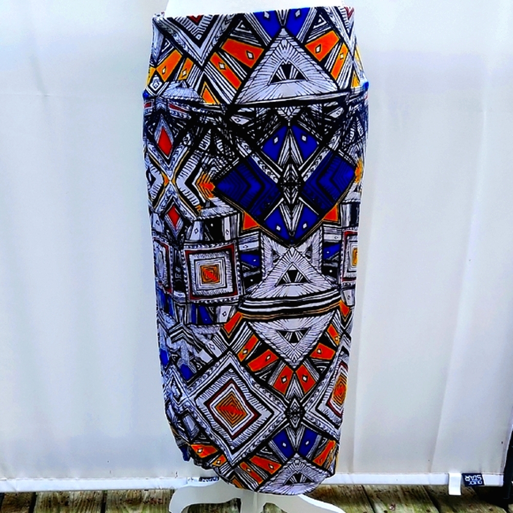 Chelsea & Theodore Y2K Aztec Print Multi Colored Form Fitted Midi Skirt